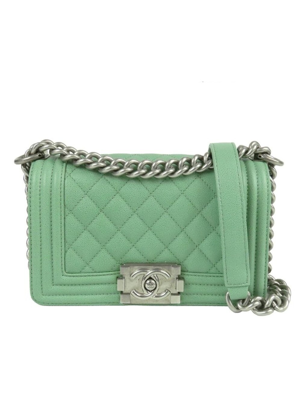 Chanel Boy Mint Green Caviar Leather 20 Small Chain Shoulder Bag